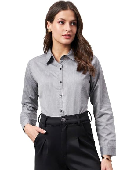 Style Quotient Women Micro Ditys Self Design Grey Polycotton Formal Shirt