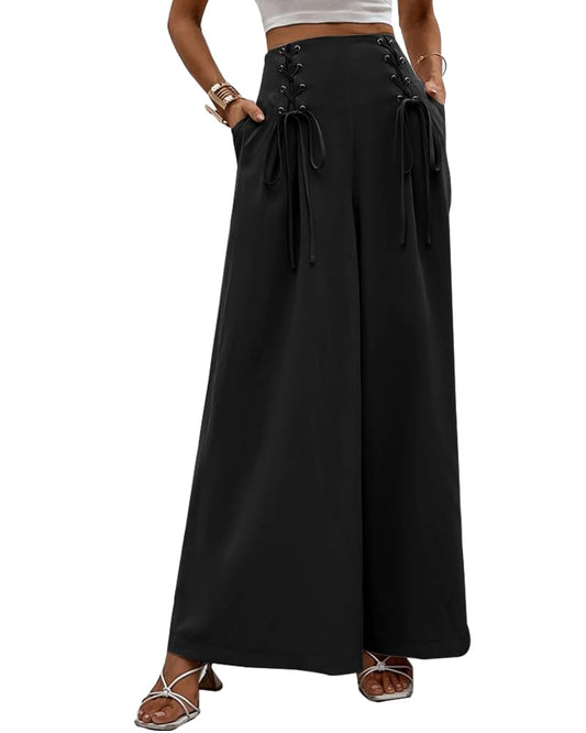 Noble Monk Women Flared Plazzo Pant | Wide Leg | Loose Fit Pant For Women Black
