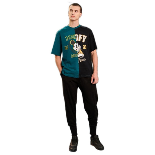 Bewakoof Mens Sun Color Block Cotton T-Shirt- Oversized Fit, Round Neck, Half Sleeves 547976_Green_XL