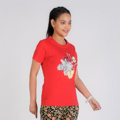 Rupa Colors Playsure Printed Cotton Blended Round Neck Womens T-Shirt, Short-Sleeve, Pack of 1