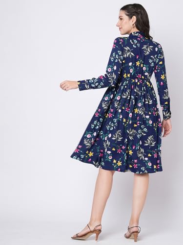 Selvia Western Dress For Women|Crepe Dress For Women|Fit & Flare Dress|Floral Printed Dress For Women|One Piece Dress For Women