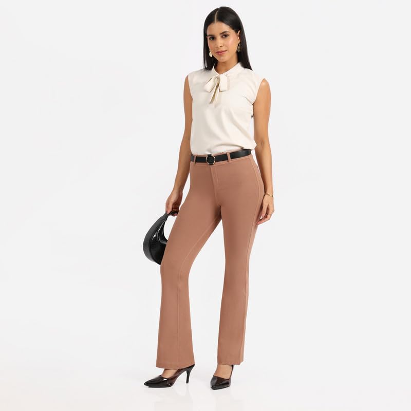 BlissClub AM:PM Air Flare Trousers Cotton for Women Above 55 ft Tall | Bootcut Trousers and Formal Pants for Women Office wear