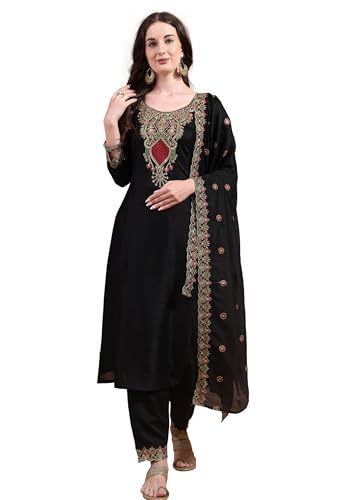 Pratham Blue WomenS Silk Embroidered Straight Kurta Palazzos With Dupatta |Kurta Set For Women |Women Kurta |Women Embroidered