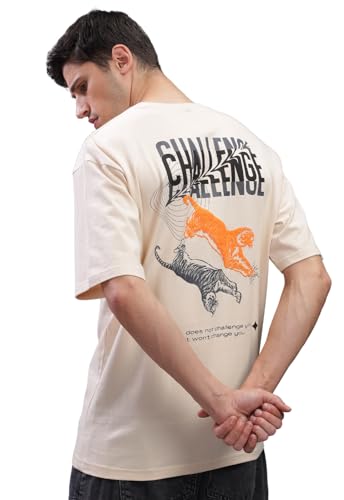 ADRO Mens Abstact Design Back Printed Oversized T-Shirt_OVR24-CHL-BEG-XL Beige