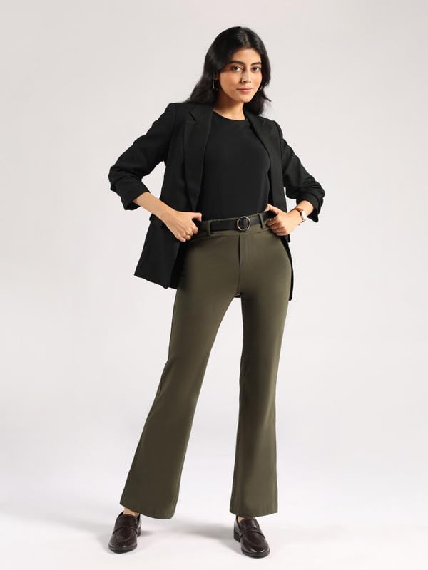 BlissClub AM:PM Air Flare Trousers Cotton for Women Above 55 ft Tall | Bootcut Trousers and Formal Pants for Women Office wear