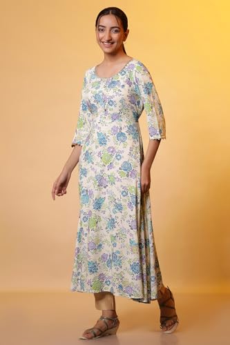 Aurelia Womens Viscose Floral Regular Kurta (24FEA15141_White