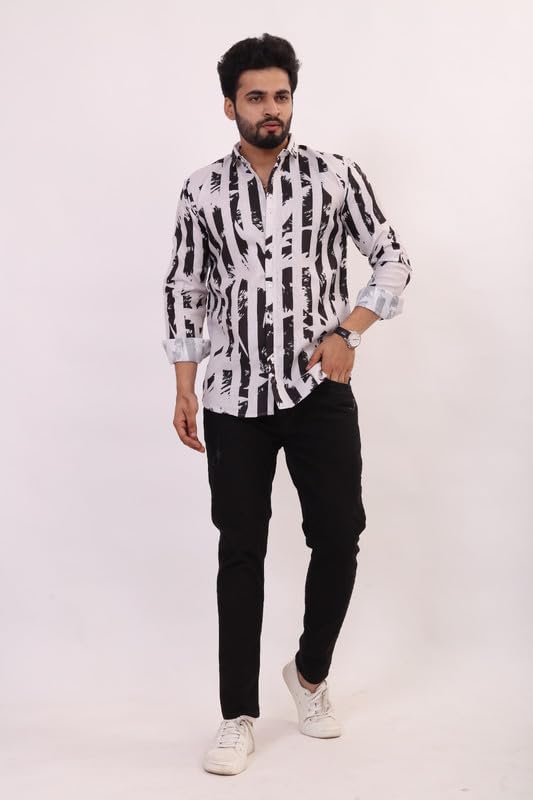 Brown Culture MenS Cotton Blend Abstract Print Shirt With Spread Collared Full Sleeves Standard Length And Button Down Closure