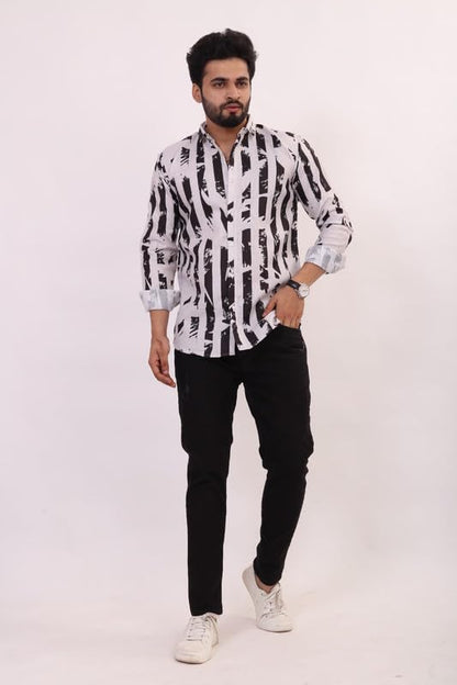Brown Culture MenS Cotton Blend Abstract Print Shirt With Spread Collared Full Sleeves Standard Length And Button Down Closure