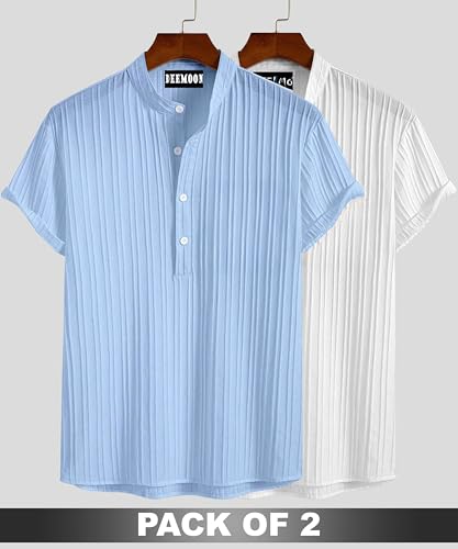 Deemoon Combo Of MenS Polyster Kurta With Mandarin Collar, Half Placket Buttons, Front Pocket | Half Sleeves | Soft & Breathabl