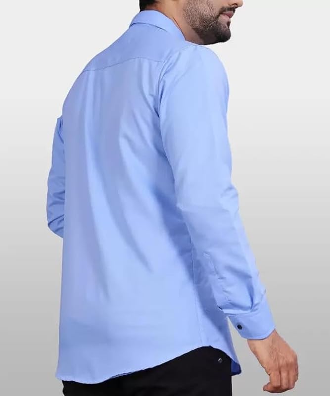 Tee Projekt Mens Regular Fit Solid Soft Touch Cotton Casual Shirt with Pocket Design with Spread Collar & Full Sleeves. Sky Blu