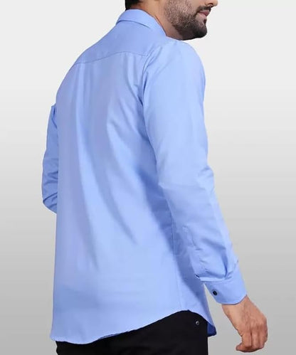 Tee Projekt Mens Regular Fit Solid Soft Touch Cotton Casual Shirt with Pocket Design with Spread Collar & Full Sleeves. Sky Blu