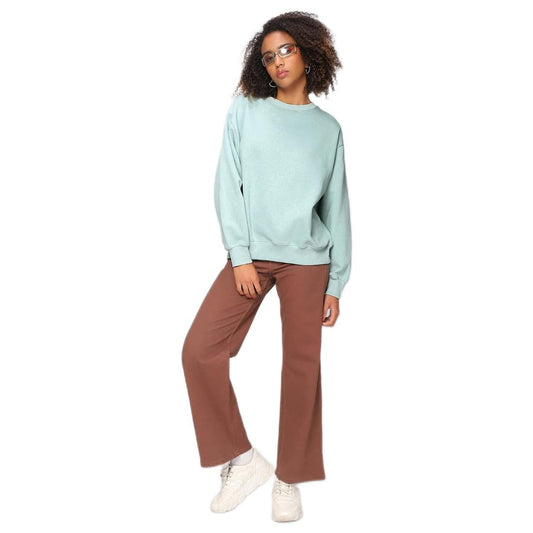 Bewakoof Womens Solid Super Loose Fit Full Sleeve Round Neck Fleece Sweatshirt Grey