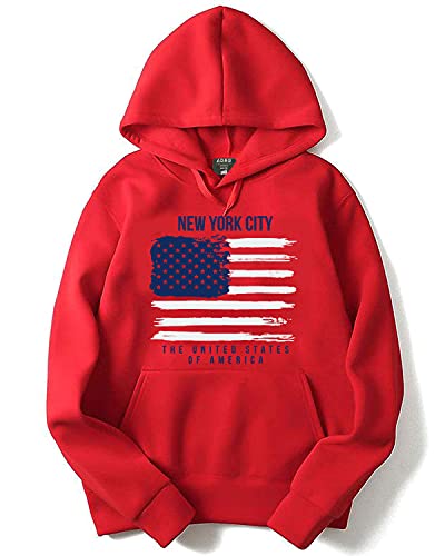 ADRO Men's Cotton Neck Hooded Sweatshirt (H21-M-NWW-RD_Red_XL)