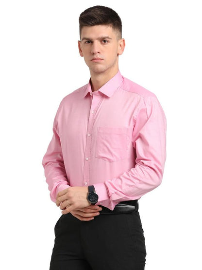 Turtle Men Cotton Solid Slim Fit Formal Shirts Pink
