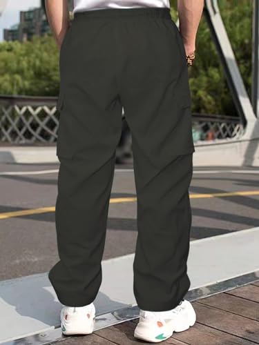 Greciilooks MenS Regular Fit Low Rise Polyester Cargos | Cargo Track Pant | Loose Fit | Regular Trouser Green