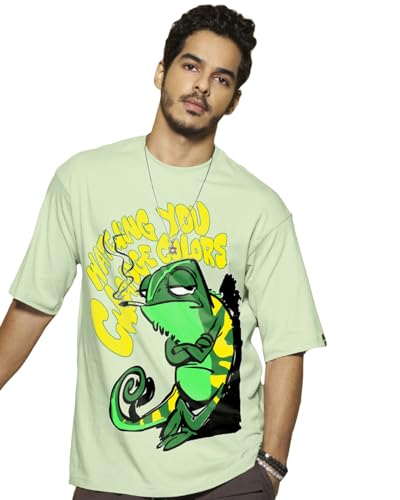 Bewakoof MenS Watching You Change Colours Graphic Printed 100% Cotton T-Shirt - Oversized Fit, Round Neck, Half Sleeves_592039_