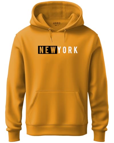 ADRO Men's Cotton Neck Hooded Sweatshirt (H20-M-NKY-MU_Mustard_XL)