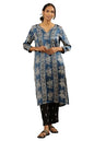 W for Woman Folksong by W Women Blue Festive Floral Print Viscose Straight Kurta