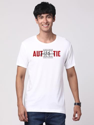 ADRO Men's Graphic Printed 100% Cotton T-Shirt - Regular Fit, Printed T-Shirts for Men (RN24-SPT-WH_White)