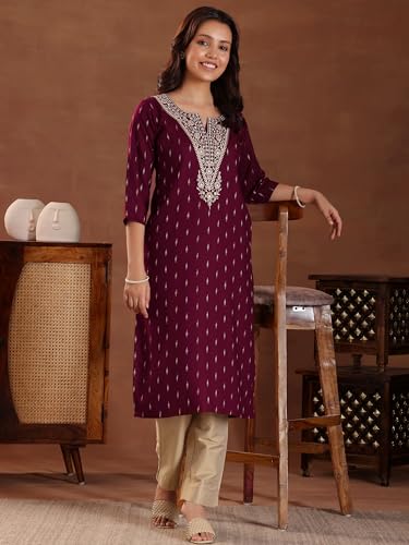 Libas WomenS Cotton Yoke Design Straight Kurta (26967_Maroon