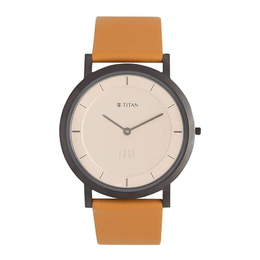 Edge Titan Beige Dial Analog Leather Strap Watch For Men-Ns1595Ql01/Nt1595Ql01