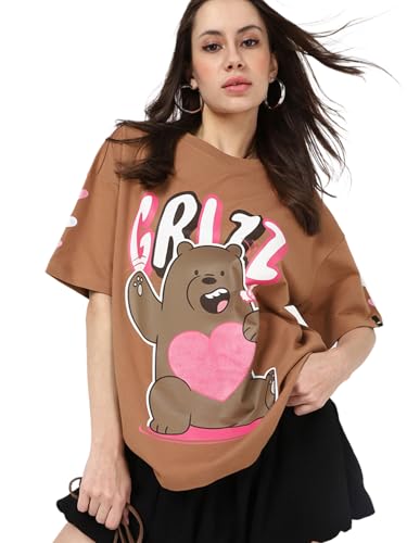 Bewakoof Heavy Duty 1.0 Official Cartoon Network Merchandise We Bare Bears Womens Graphic Print Oversized Fit Half Sleeve Round