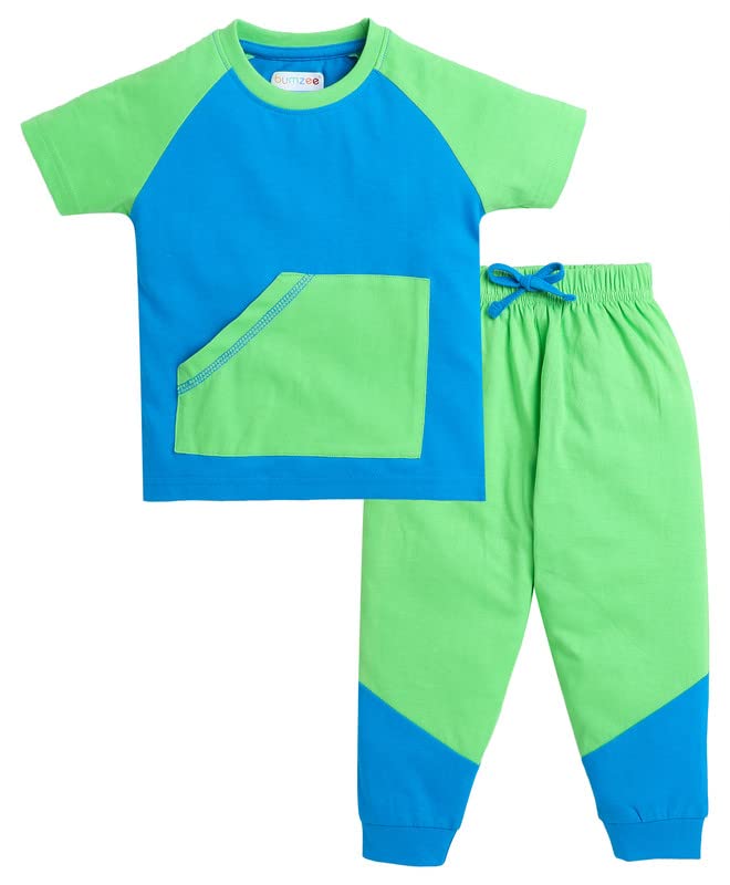 BUMZEE Green & Royal Blue Boys Half Sleeves T-Shirt & Pyjama Set Age - 2-3 Years (Peb8226F-grn.RBL)