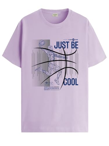 ADRO Men's Graphic Printed 100% Cotton T-Shirt - Regular Fit, Printed T-Shirts for Men (RN24-BCL-PU_Purple_XL)