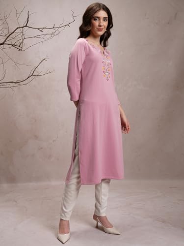 Ketch WomenS Polyester Regular Fit Kurta (Khku000527_Lt Pink