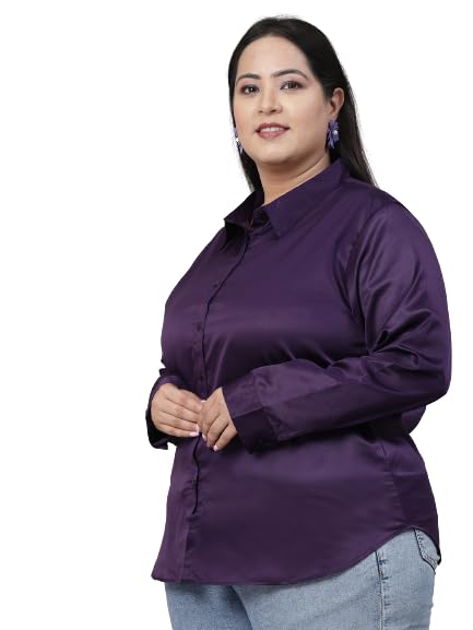 Style Quotient Plus Women Solid Wine Satin Formal Shirt