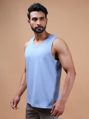 Colors Men Jacquard Sleeveless T-Shirt - 100% Cotton, Breathable, Super Stretch, Anti-Fungal Dye Vest. Pack of 1
