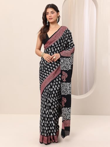 Libas Womens Printed Cotton Saree With Blouse Piece