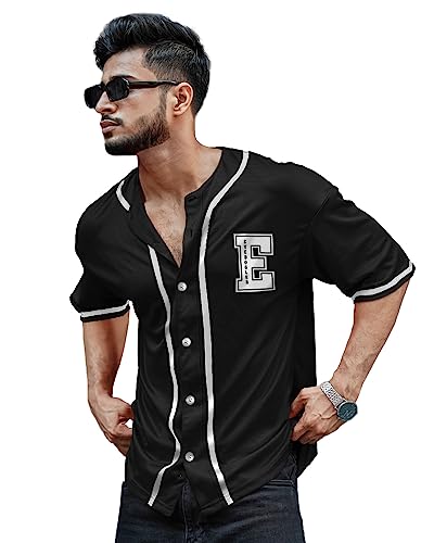 EYEBOGLER Mens Cotton Blend Round Neck Half Sleeve Oversized Printed Tshirt || Loose fit Tshirt Black