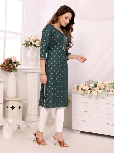 rangita Green Rayon Calf Length Printed Straight Kurti | Kurta for Women