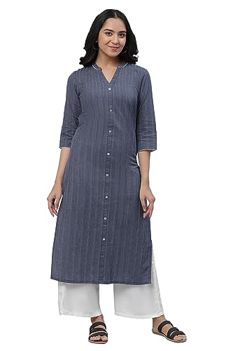 Aurelia Women'S Sailor Blue Stripes Yarn Dyed Dobby Straight Kurta_23Aua14453-701987_S