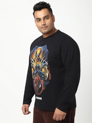 Bewakoof Official Marvel Merchandise Wolverine Mens Graphic Printed Regular Fit Full Sleeve Round Neck Cotton Jersey Plus Size