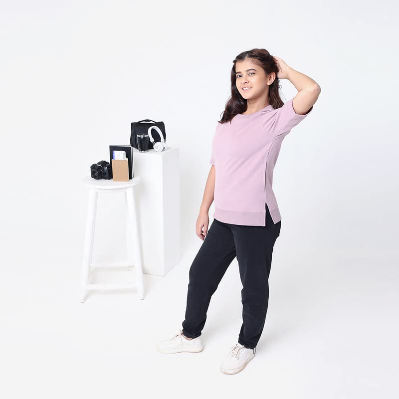BlissClub Women Everyday Cozy Tee | WillowSoft Fabric | Raglan Sleeves | Ribbed Neck | Ribbed Sleeves | 3 Pockets | T-Shirt for