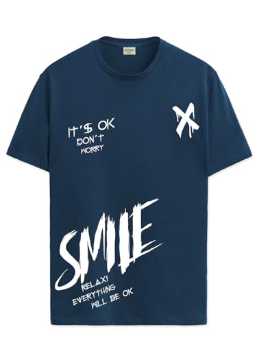 ADRO Mens Smile Printed Cotton T-Shirt_RN24-L2-SMILE-SB-XL Teal