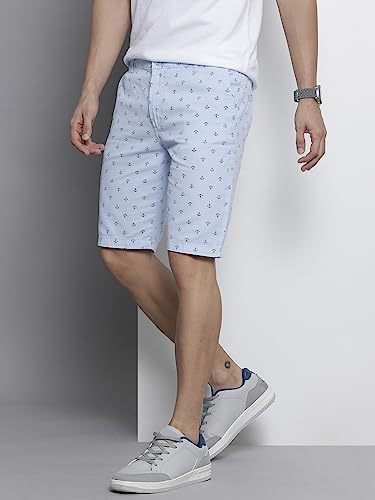 The Indian Garage Co Men Slim Fit Printed Mid-Rise Shorts Light Blue