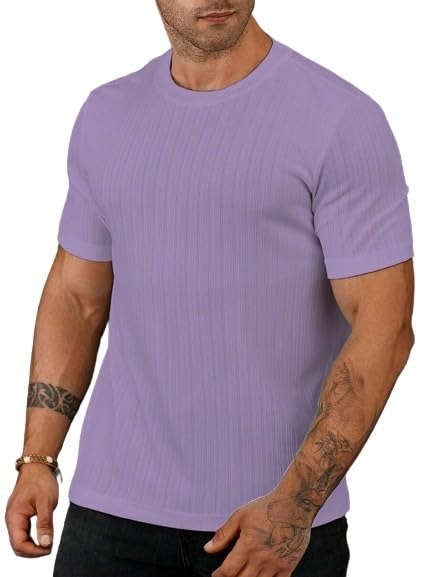 SMOWKLY Mens Solid Regular Fit T-Shirt (1285_Lavender