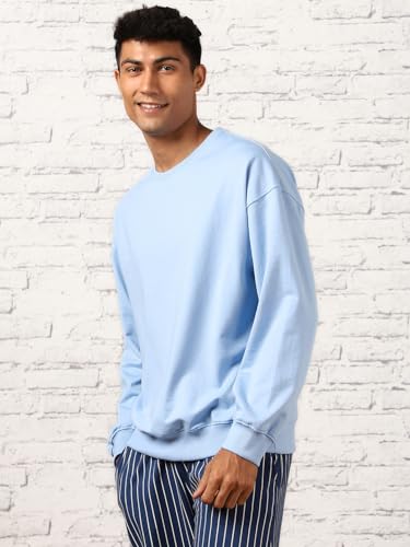 Nobero MenS Cotton Blend Crew Neck Sweatshirt (1M-Twss-R0005_Powder Blue