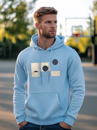 Nobero MenS Cotton Blend Neck Hooded Sweatshirt (1M-Twho-C0680_Powder Blue