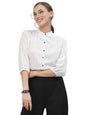 Style Quotient Women White and Black Polka Dot Printed Polyester Formal Shirt