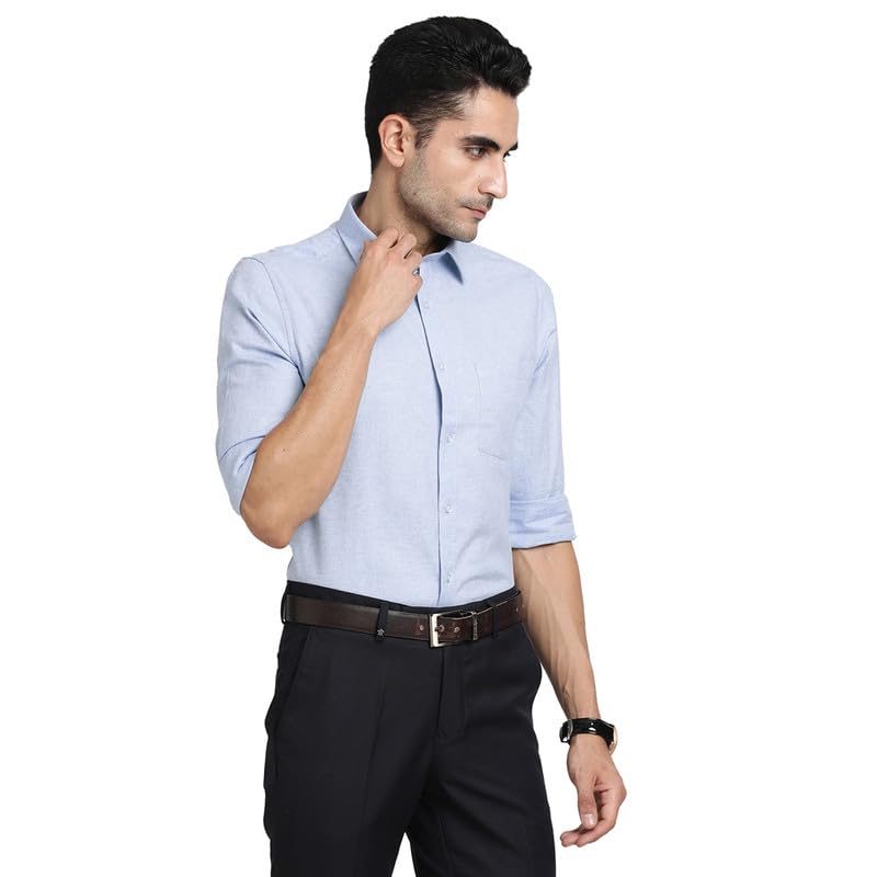Turtle Men 100% Cotton Blue Solid Slim Fit Formal Shirts
