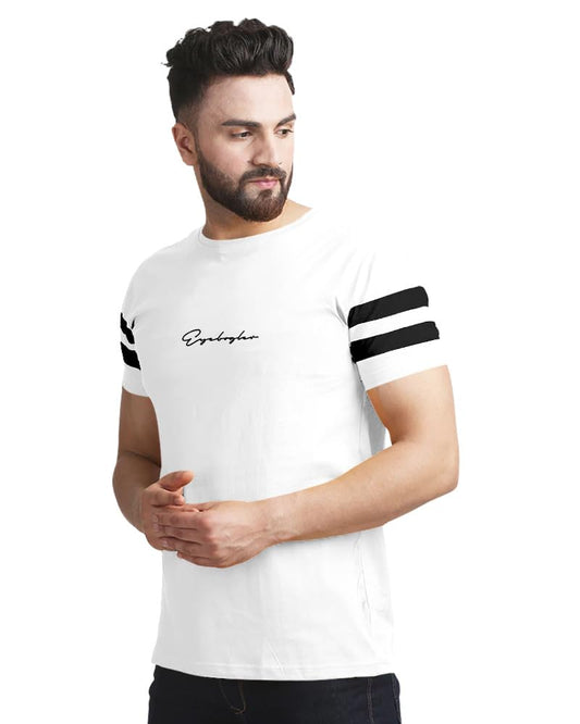 Noble Monk Men Regular Fit T-Shirt | Round Neck | Half Sleeve | Self Design | Casual T Shirt For Men White Black