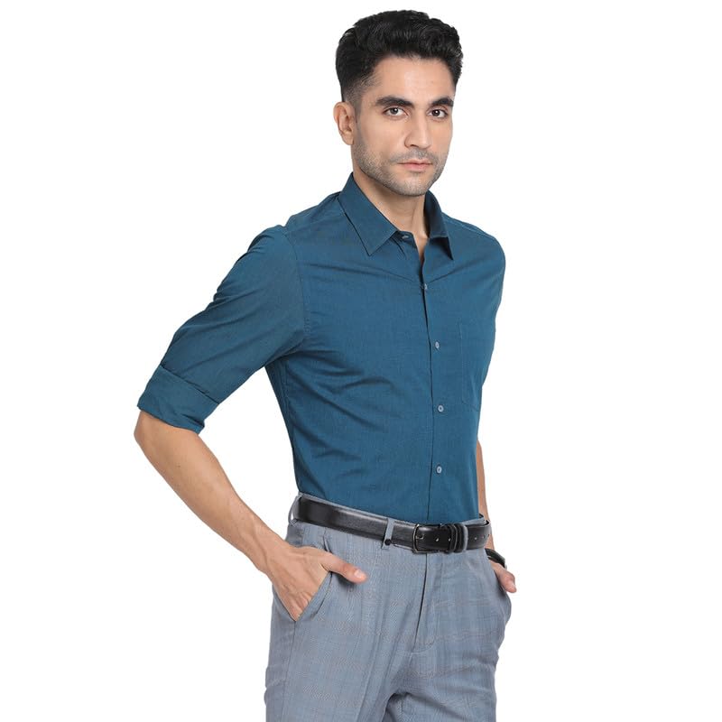Turtle Men Pure Cotton Solid Slim Fit Formal Shirts Blue