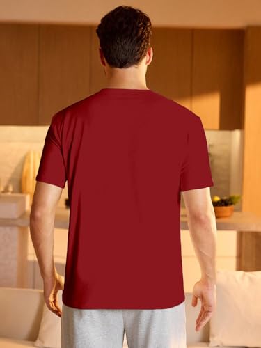 Shasmi Mens Maroon Rich Solid Round Neck Half Sleeve Plain Regular Fit Cotton T-Shirt l Comfortable and Versatile Fashion Tee,