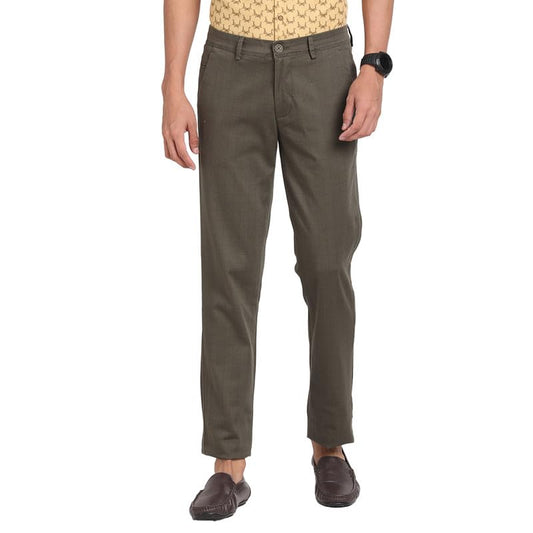 Turtle Men Cotton Stretch Brown Check Ultra Slim Fit Casual Trouser