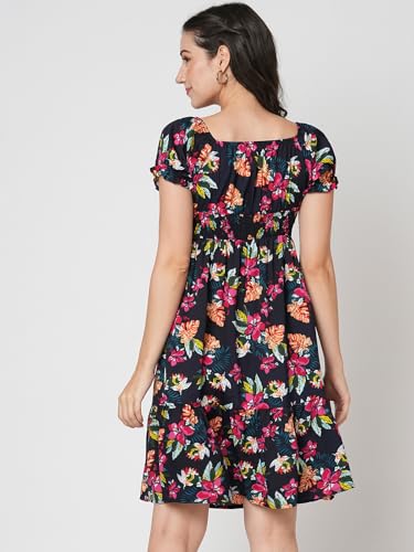Selvia Western Dress For Women|Crepe Dress For Women|Fit & Flare Dress|Floral Printed Dress For Women|One Piece Dress For Women