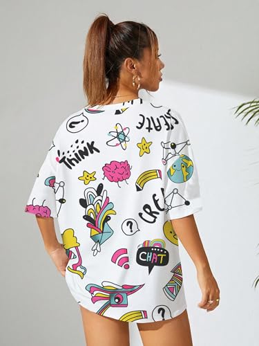 Noble Monk Women Casual Printed Round Neck Top | Colorful Print | Drop Shoulder | Half Sleeve | Regular Fit T-Shirt For Women